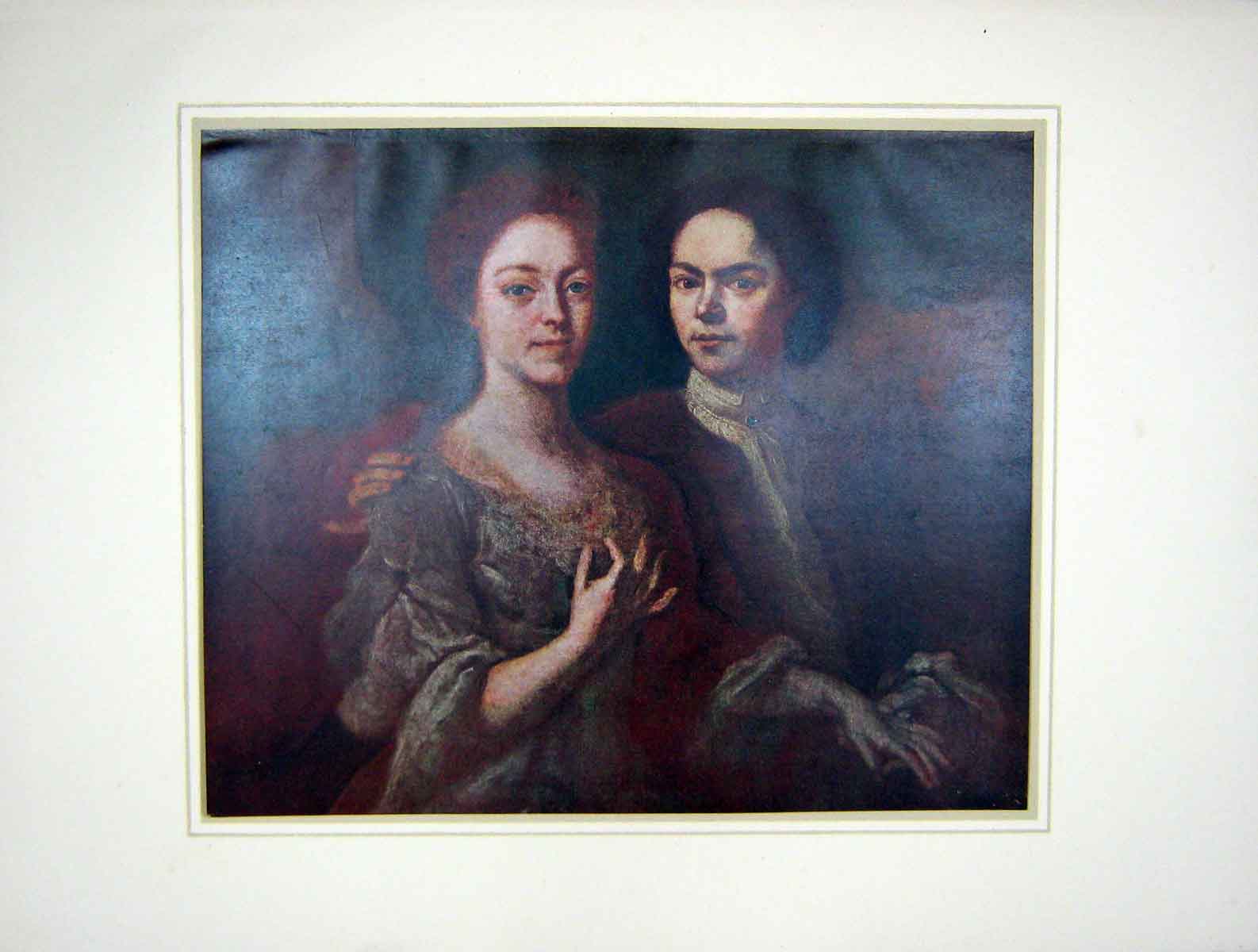 Original Old Antique Print Portrait Andrei Matveyev Wife Canvas Oil