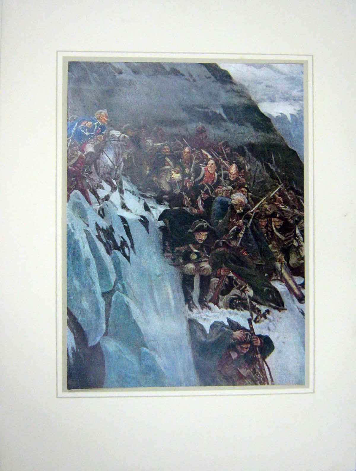 Original Old Antique Print Scene Suvorov March Alps Vasil Surikov Canvas Oil
