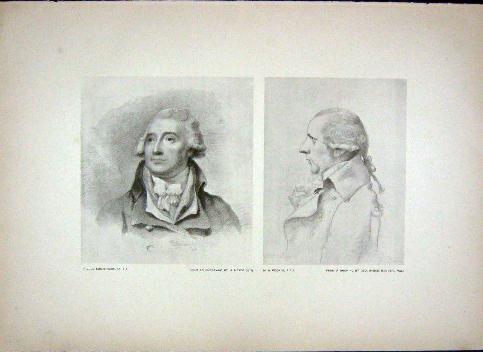 Original Old Antique Print C1910 Water Colour Portrait Loutherbourg Rooker 20th