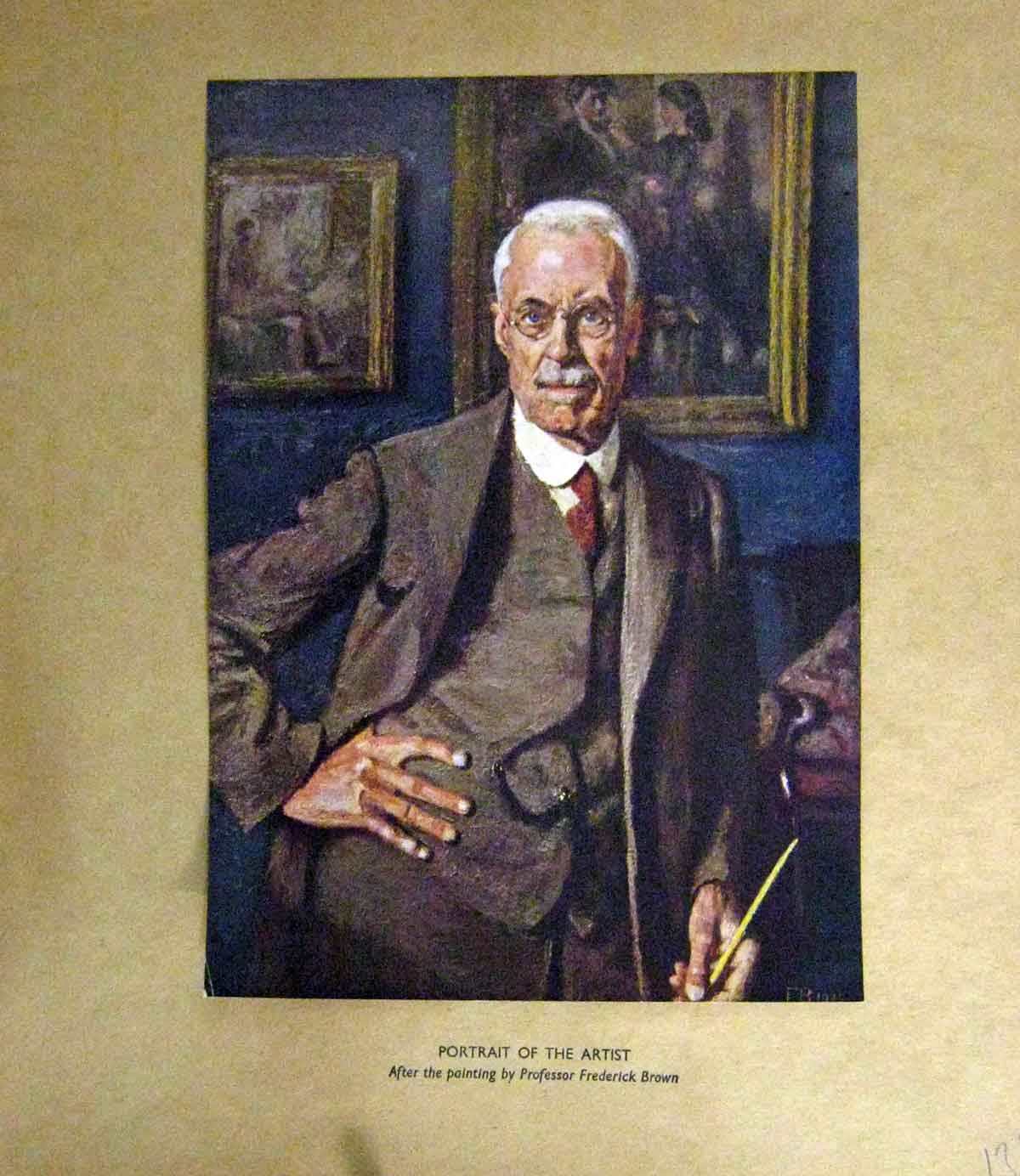Original Old Antique Print C1910 Portrait Professor Frederick Brown Colour 20th