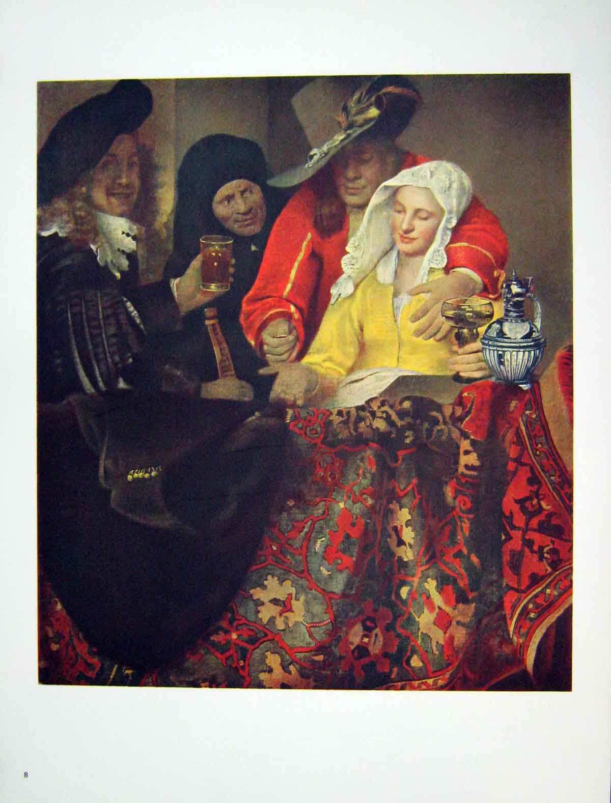 Old Vintage Print 1962 German Art Jan Vermeer Van Delft Men Lady Colour 20th