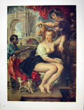 Original Old Vintage Print 1962 German Peter Paul Rubens Naked Lady Dog Servant