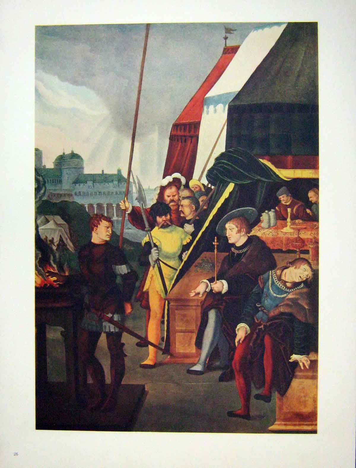 Old Vintage Print 1962 German Art Hans Baldung Genannt Grien Men Battle 20th