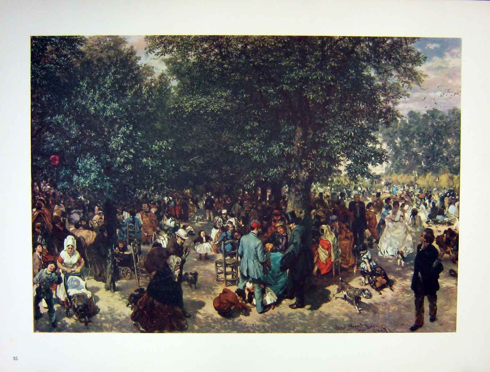 Old Vintage Print 1962 German Art Adolph Menzeltrees Party People Colour 20th