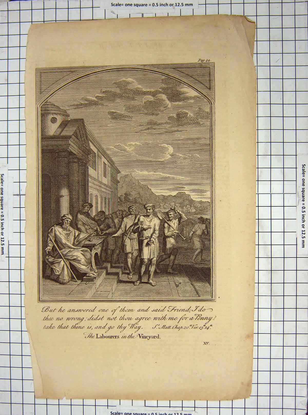 Original Old Antique Print Religion Scene Labourers Vineyard