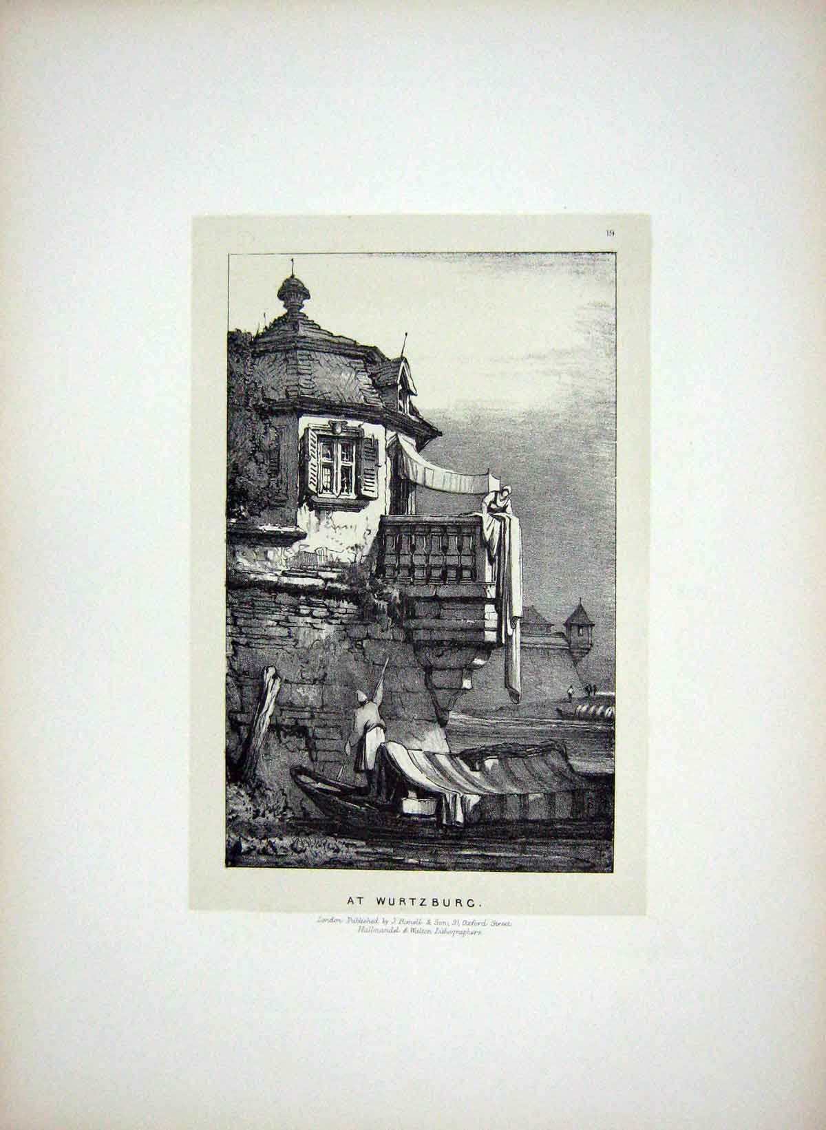 Original Old Antique Print Samuel Prout Sketch Scene Wurtzburg Rimell London