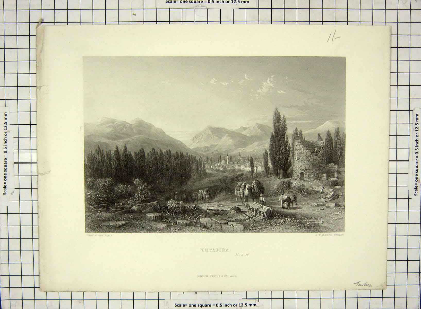 Old Antique Print View Thyatira Mountains Camels Willmore Allom Engraving