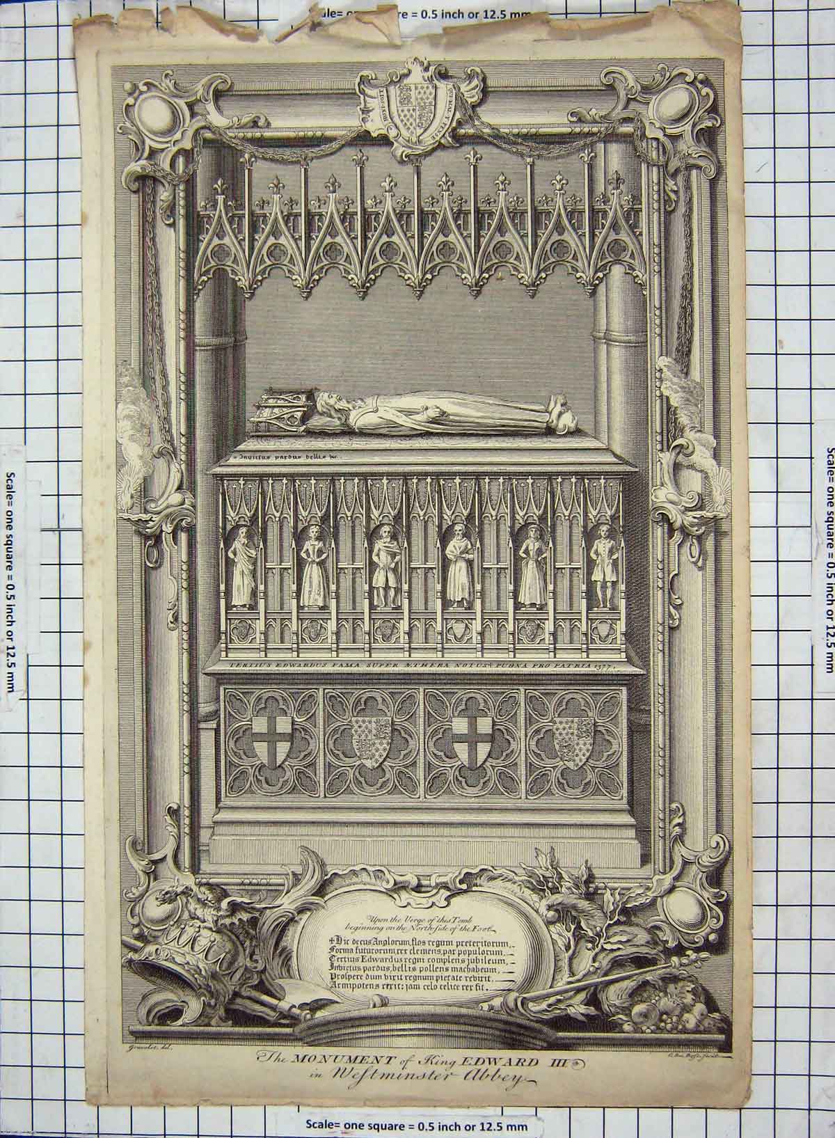 Old Antique Print Monument King Edward Westminster Abbey Engraving 1794 18th