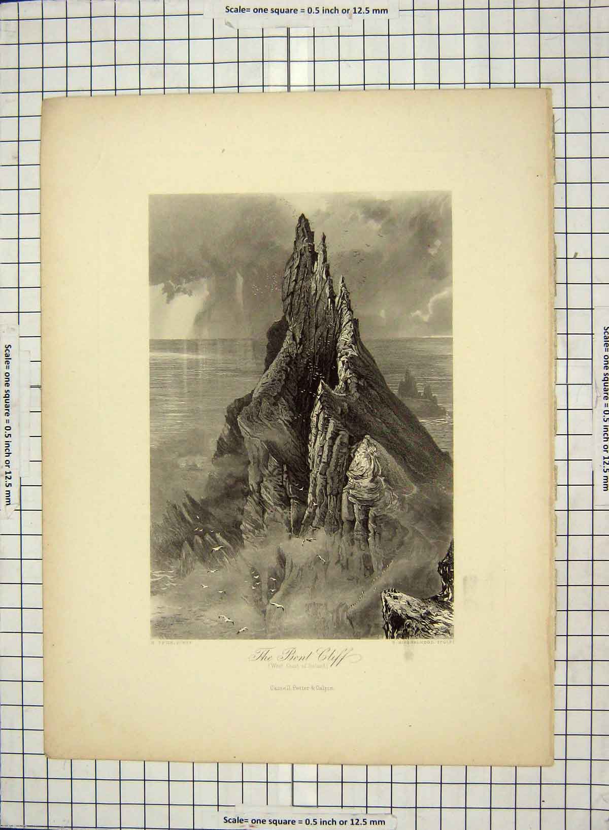 Original Old Antique Print Engraving Hinshelwood Fenn Rent Cliff Ireland