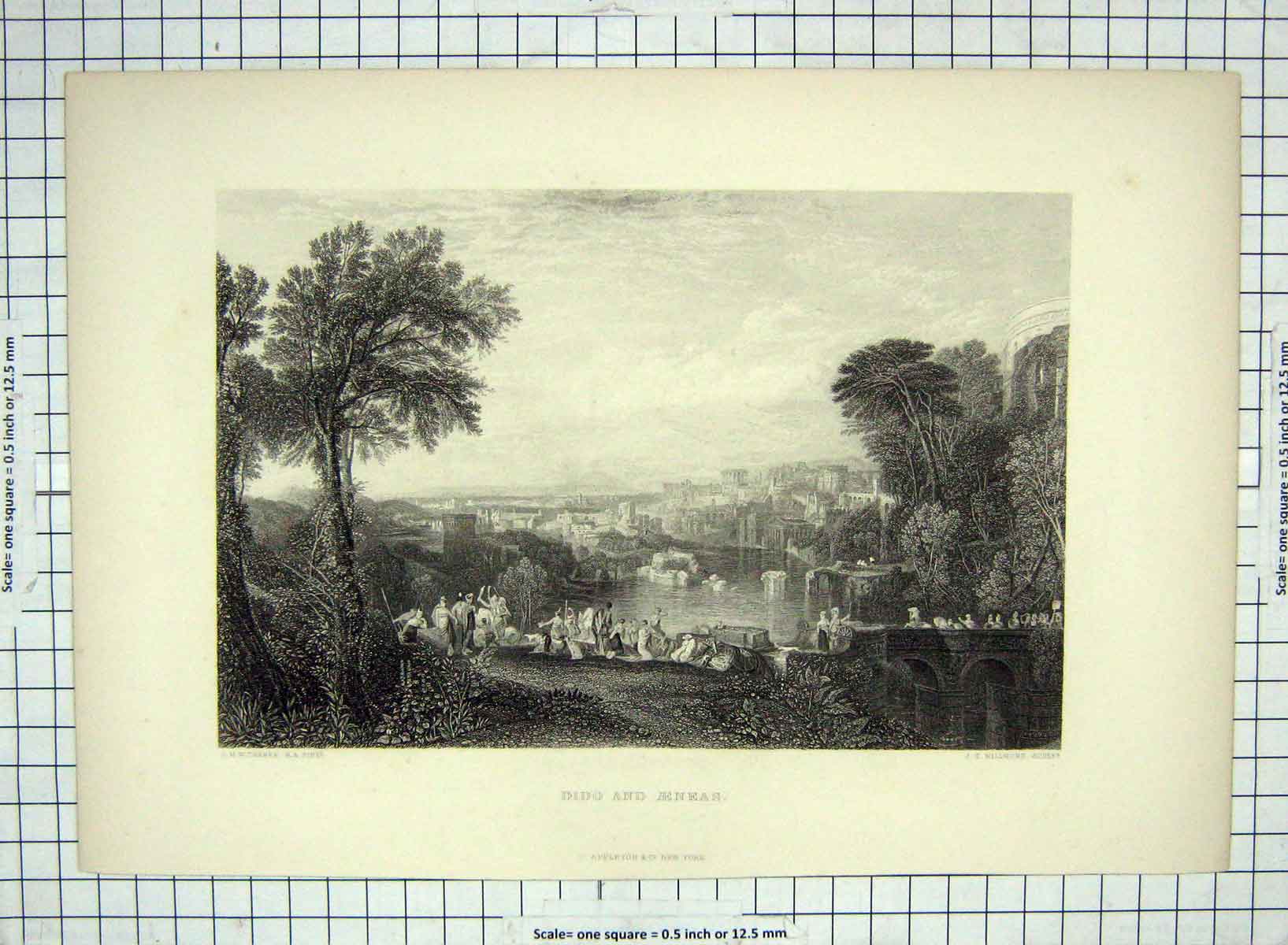 Original Old Antique Print View Dido Aeneas Houses River Bridge Willmore Turner