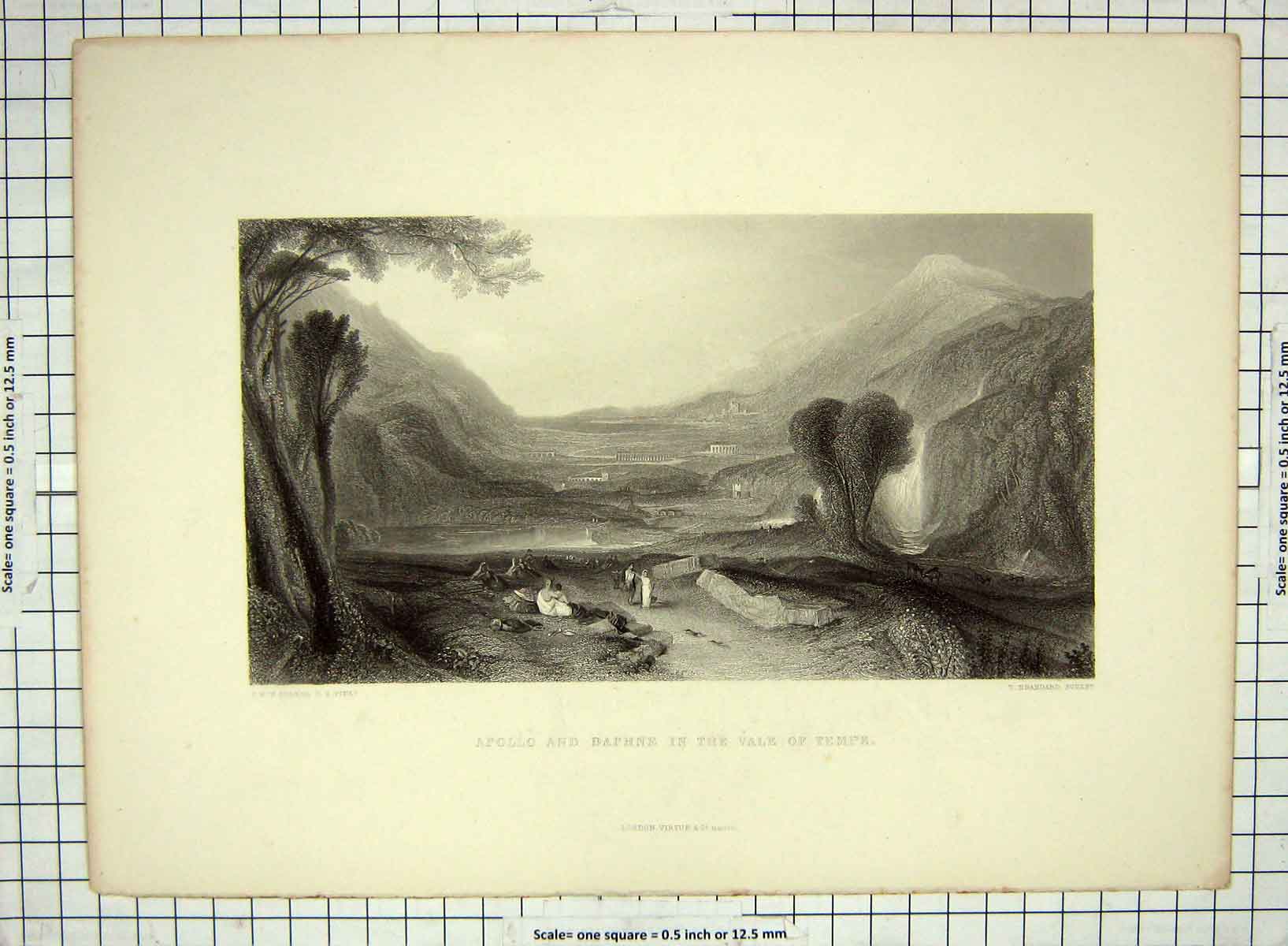 Original Old Antique Print Apollo Daphne Vale Tempe Mountains Brandard Turner