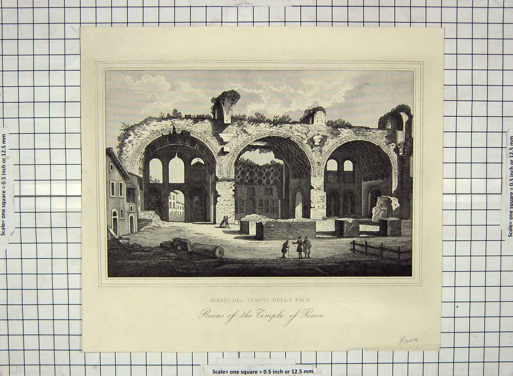 Original Old Antique Print Ruins Temple Peace Rome Architecture Engraving