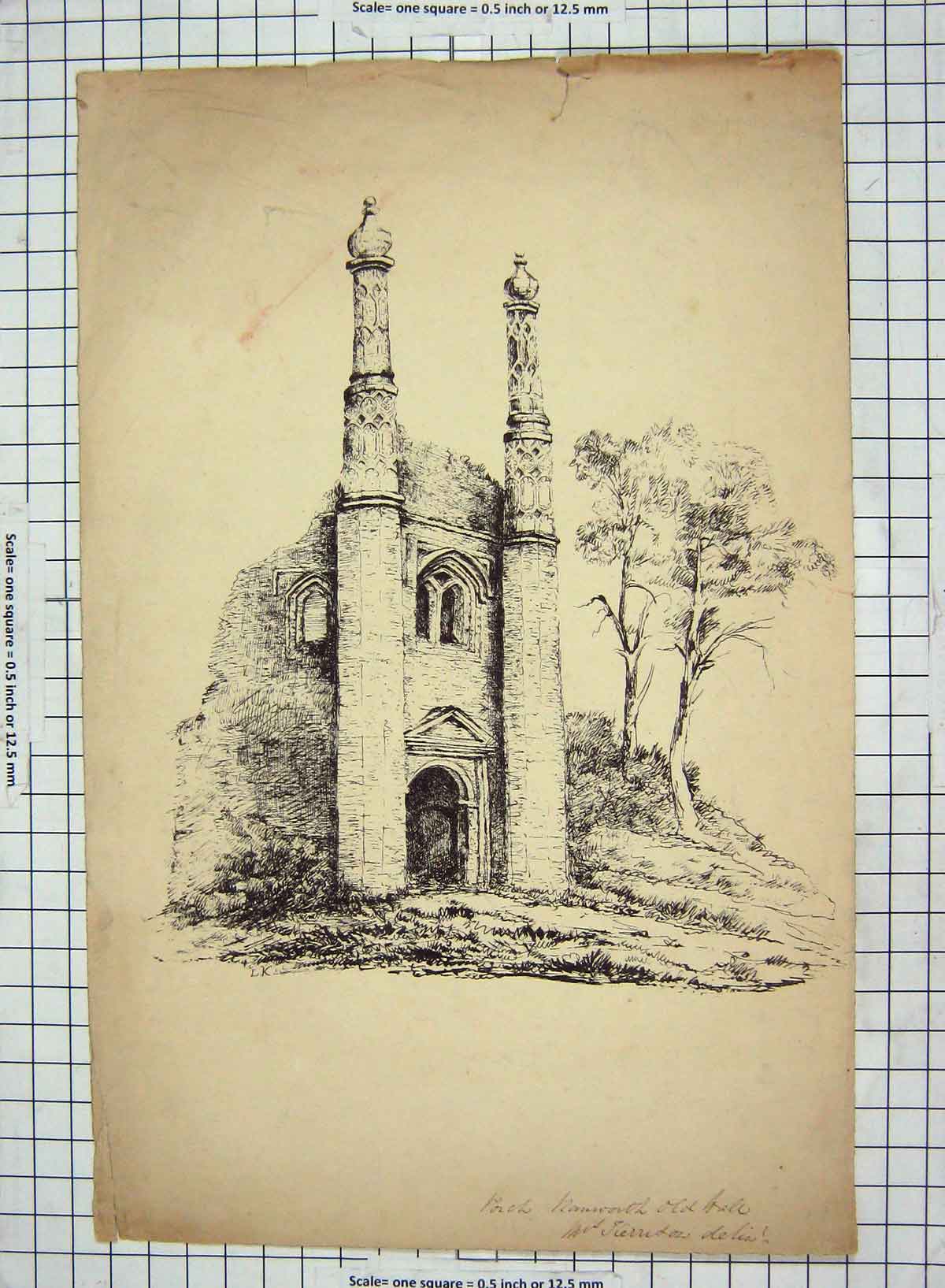 Original Old Antique Print Kenworth Castle Ruins Architecture Engraving