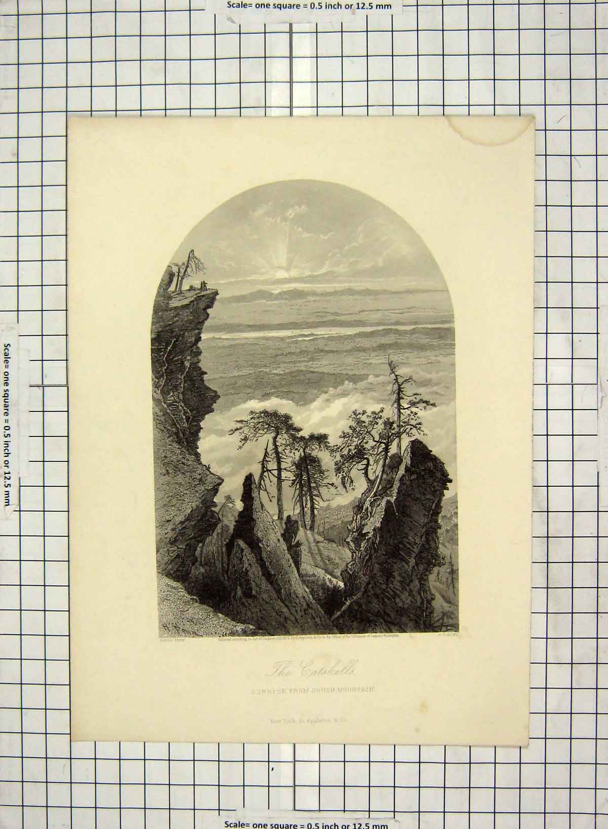 Original Old Antique Print 1872 Sunrise South Mountain Castkills Hunt Fenn 19th