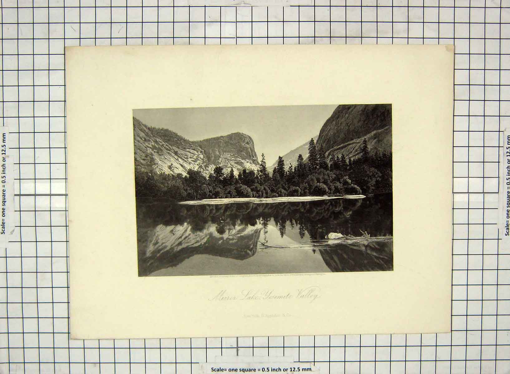Old Antique Print 1872 View Mirror Lake Yosemite Valley Mountains America 19th