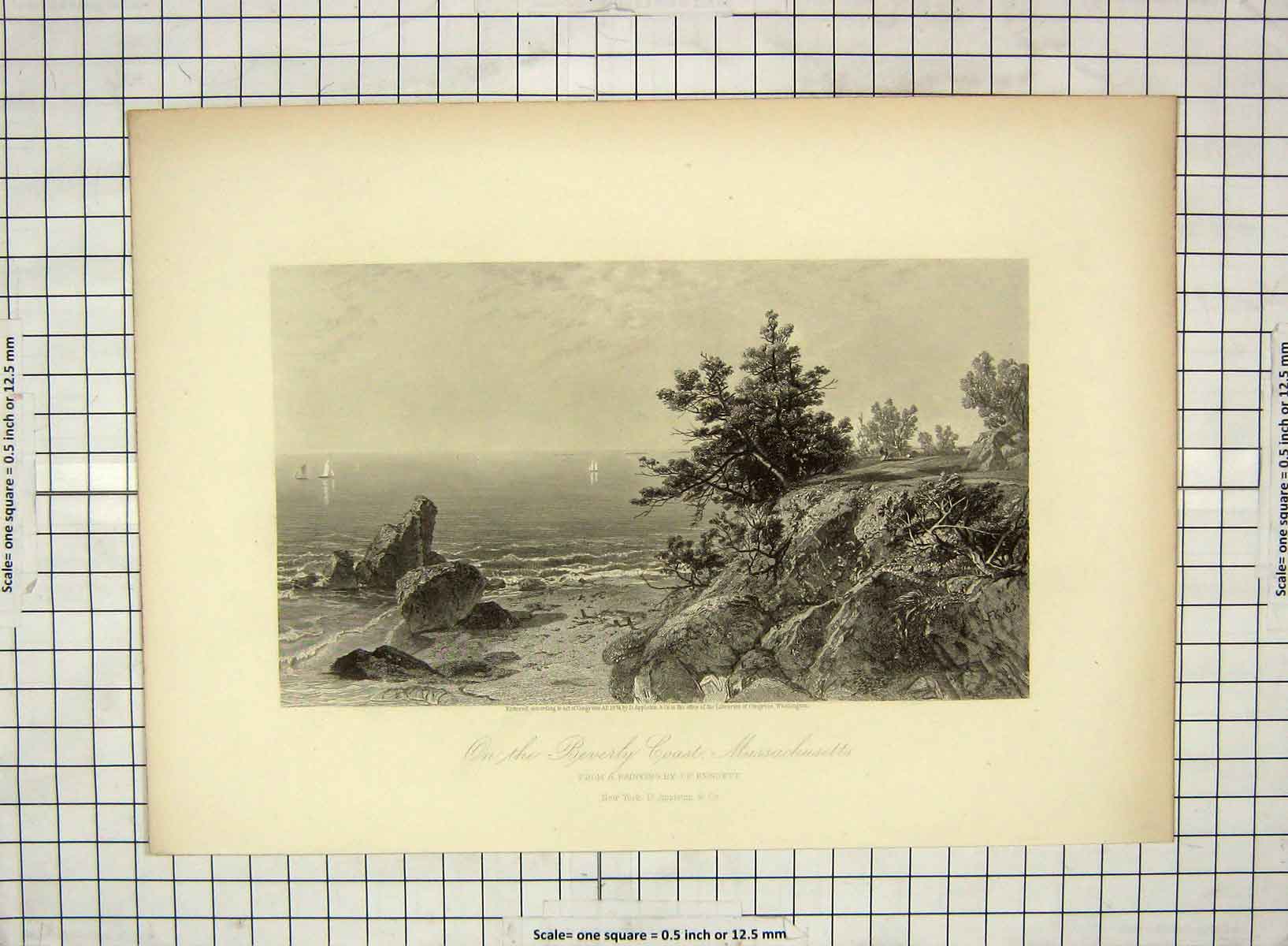Original Old Antique Print 1874 Beverly Coast Massachusetts Engraving Kennsett