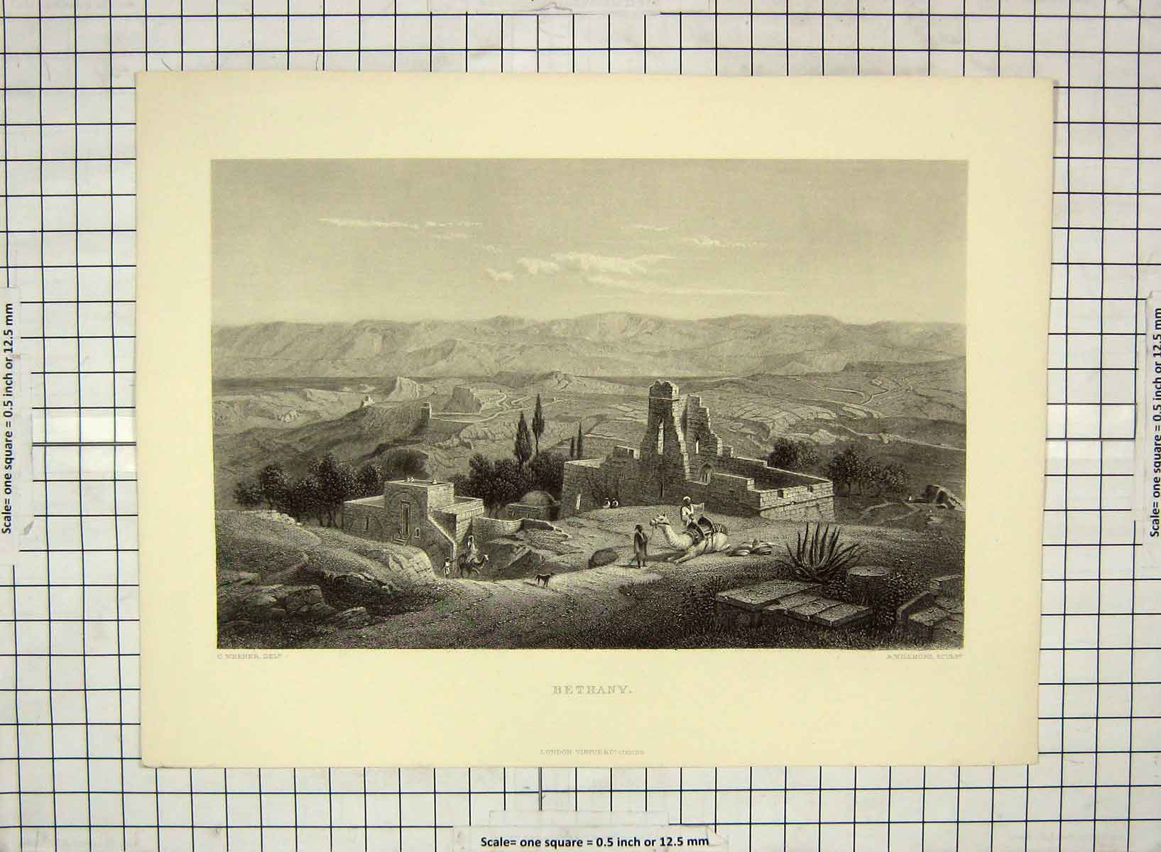 Old Antique Print View Bethany Mountains Camel Buildings Willmore Werner