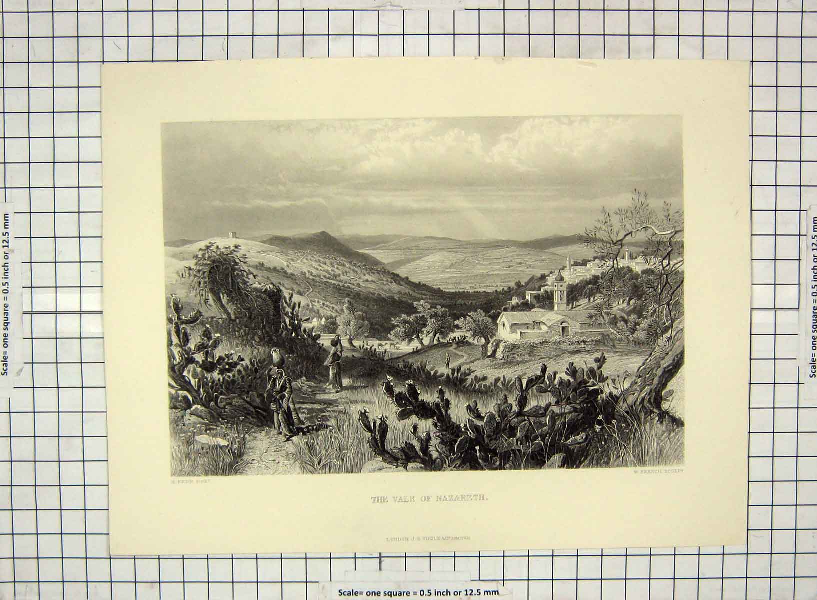 Original Old Antique Print View Vale Nazareth Landscape French Fenn Engraving