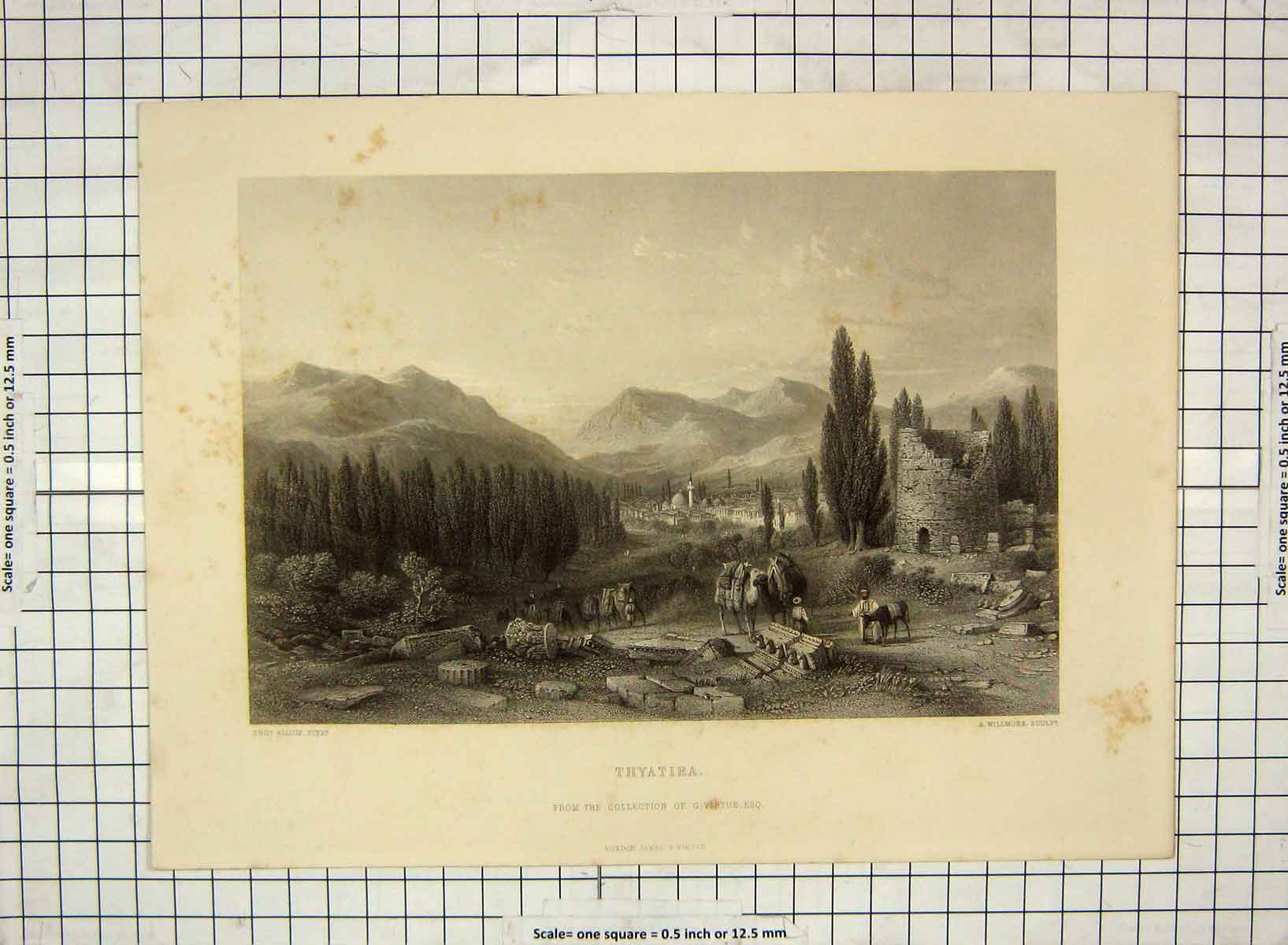 Original Old Antique Print View Thyatira Landscape Mountains Willmore Allom