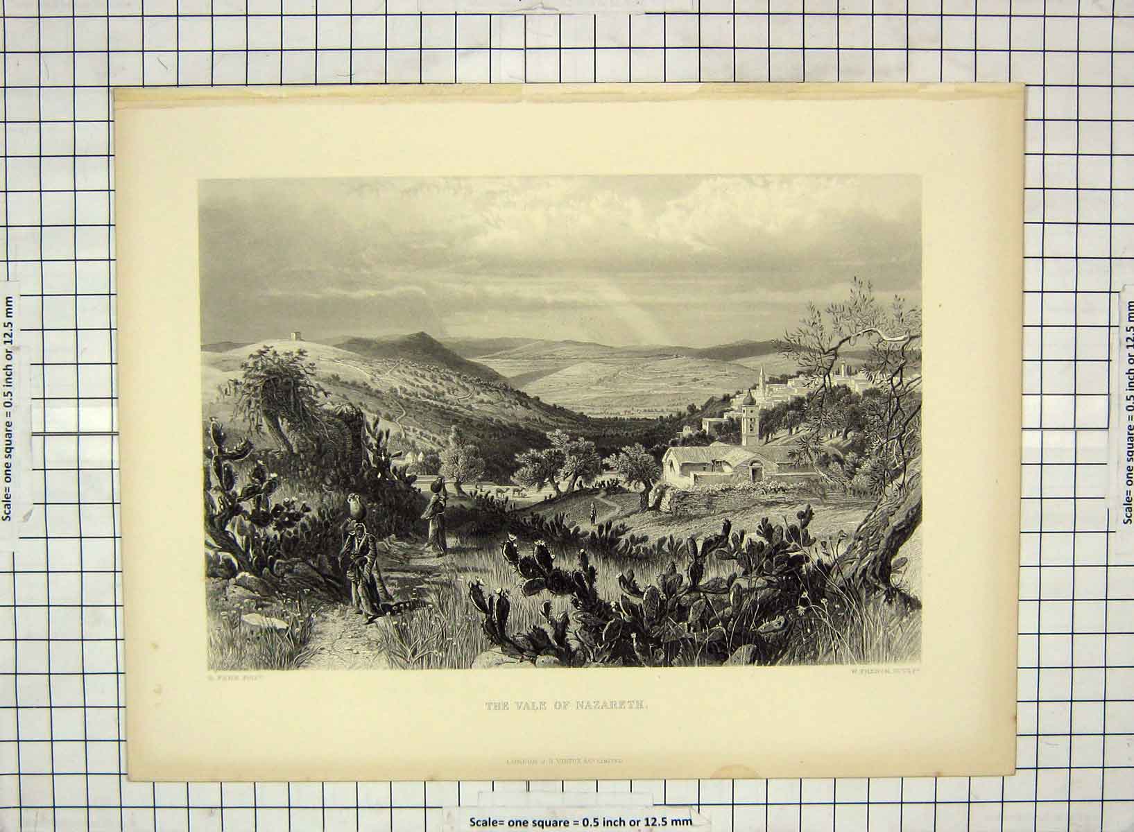 Original Old Antique Print Vale Nazareth Landscape French Fenn Engraving