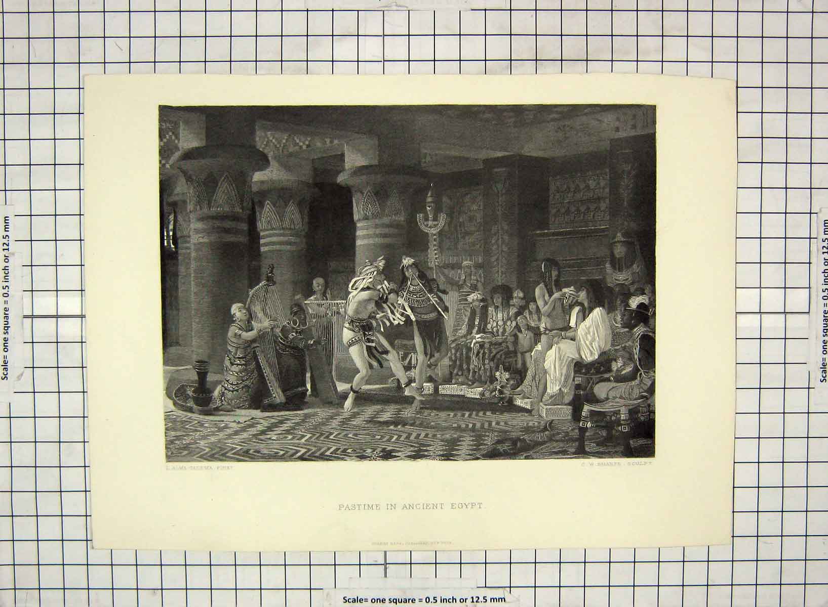 Original Old Antique Print Pastime Ancient Egypt Engraving Sharpe Alma-Tadema