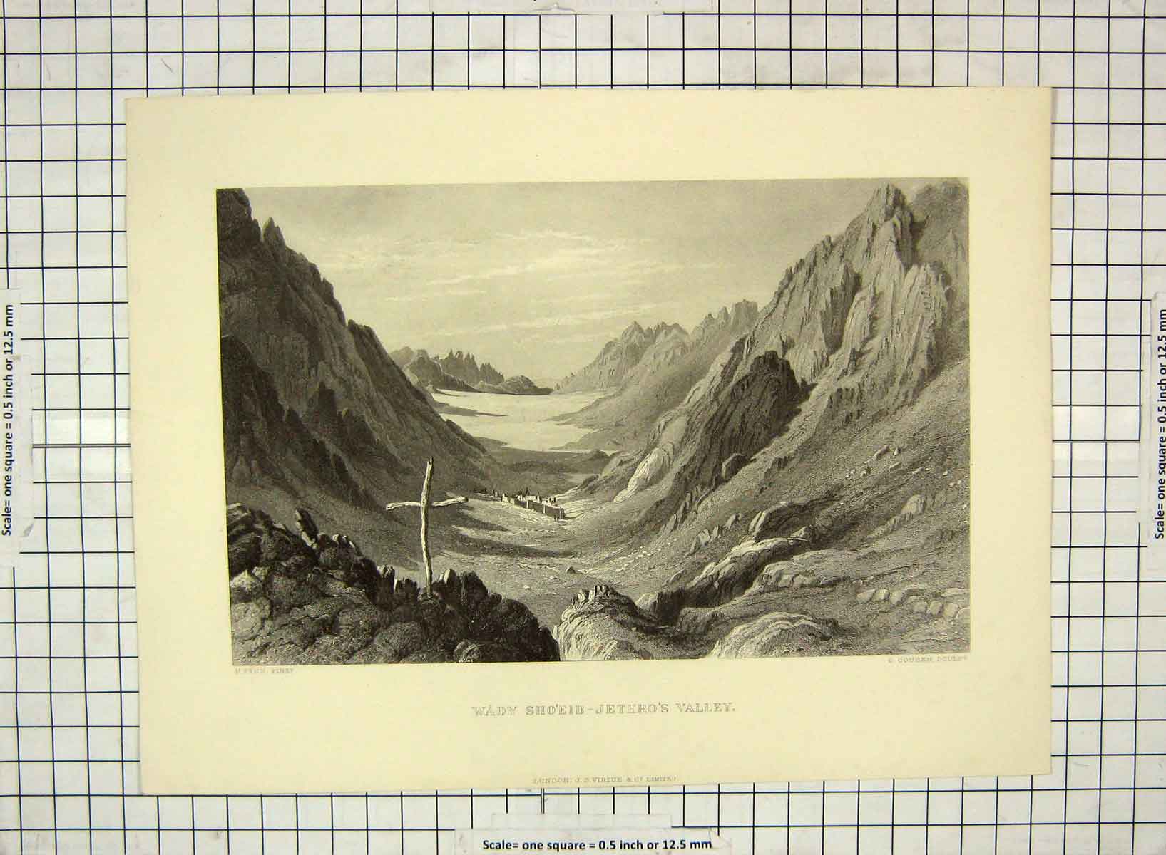Original Old Antique Print Wady Sho'Eib-Jethro Valley Landscape Cousen Fenn