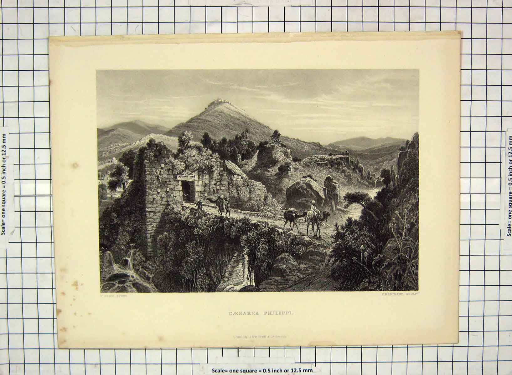 Old Antique Print View Caesarea Philippi Camels Mountains Bertrand Fenn