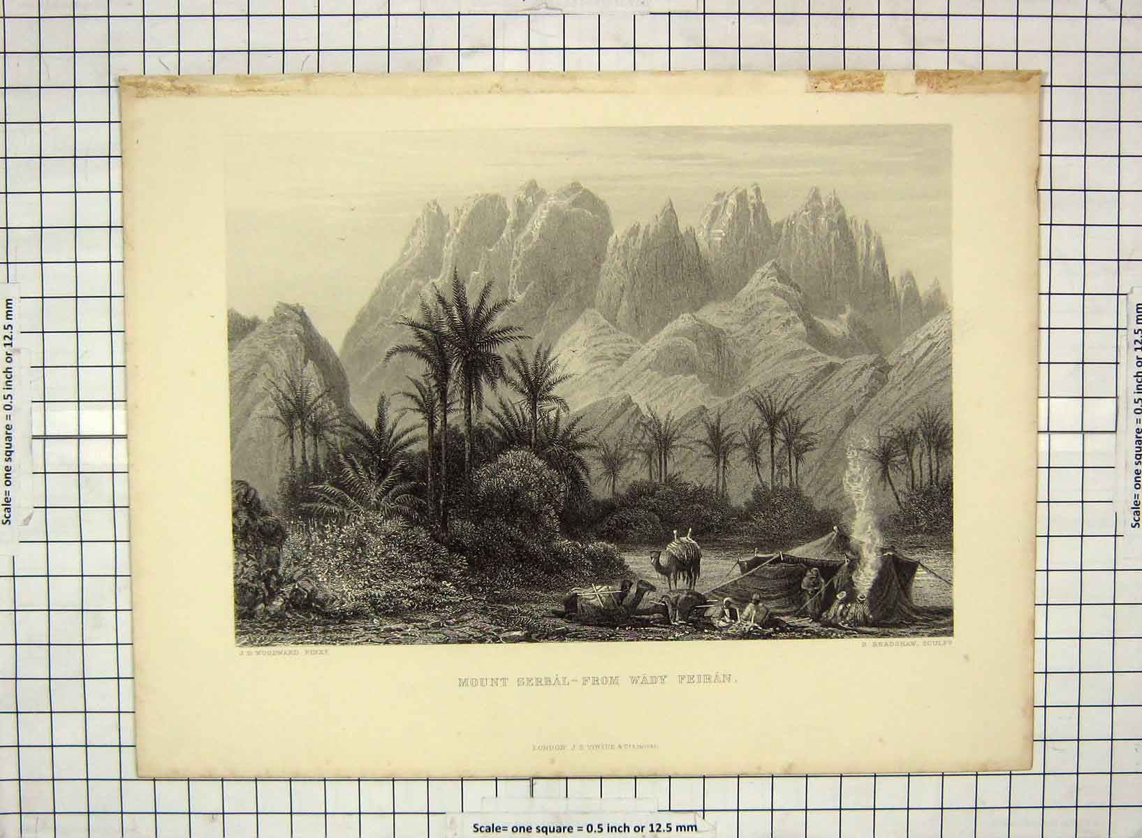 Original Old Antique Print Mount Serbal Wady Feiran Mountains Bradshaw Woodward