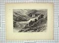 Original Old Antique Print C1880 View Neidpath Castle Mountains River Castle