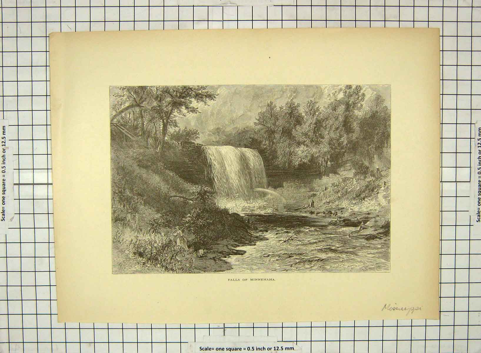 Old Antique Print C1880 Falls Minnehaha Mississippi River South America 19th