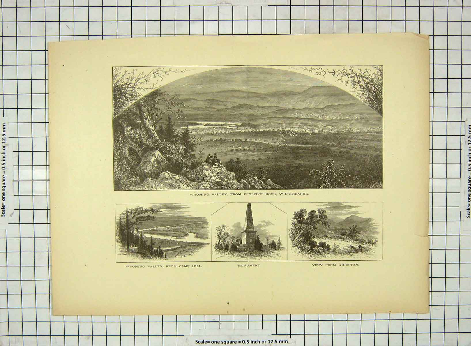 Old Antique Print C1880 Wyoming Valley Prospect Rock Wilkesbarre Kingston 19th
