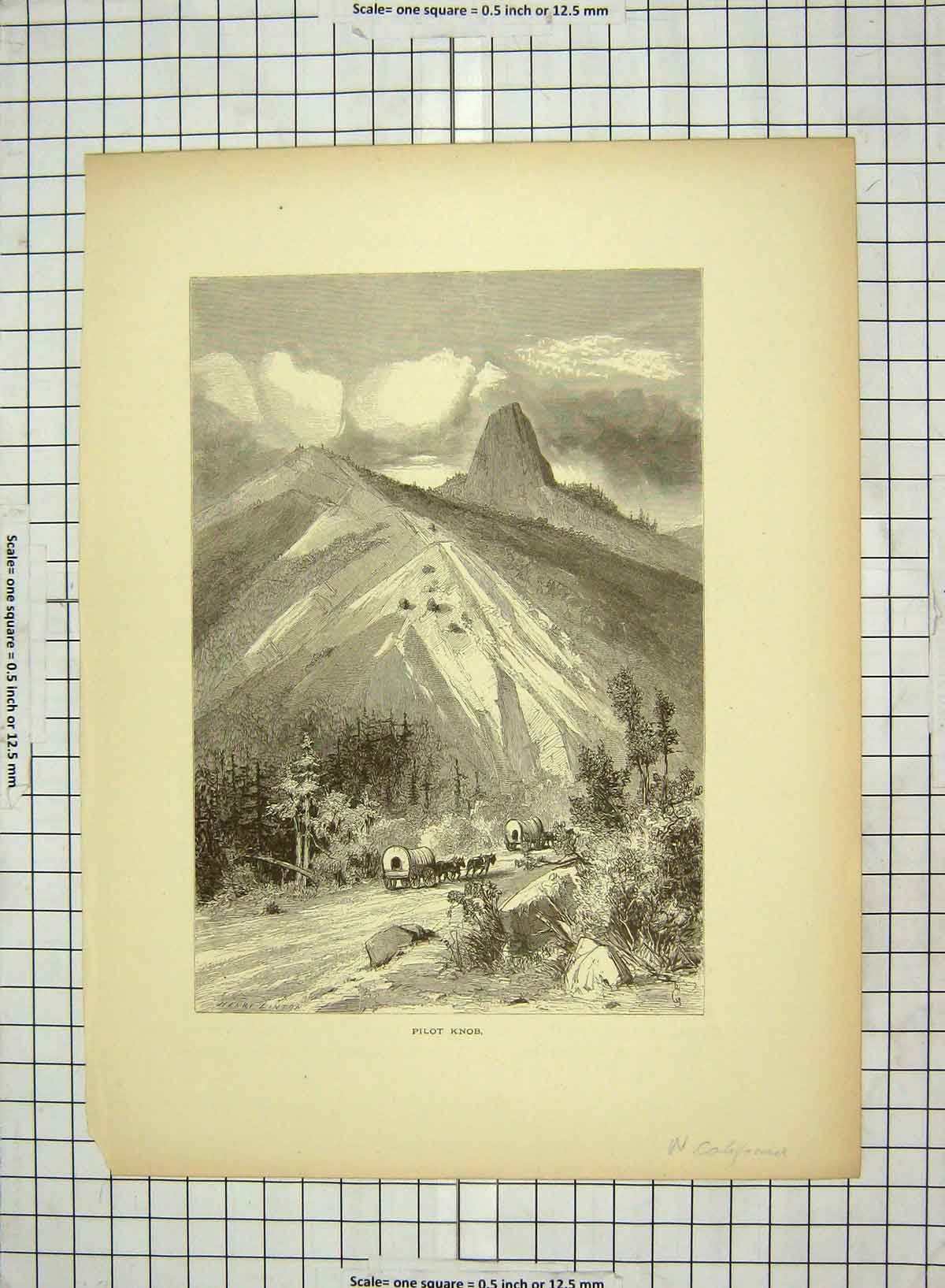 Original Old Antique Print C1880 View Pilot Knob Mountains California America