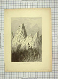 Original Old Antique Print C1880 Castellated Rock Mountains California America