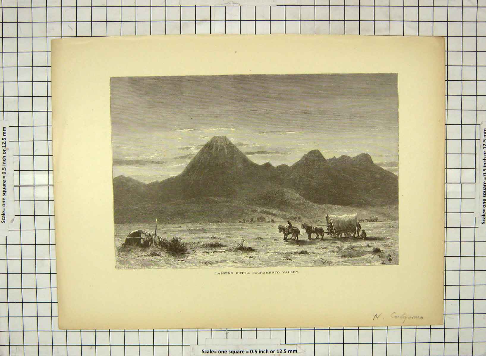 Original Old Antique Print C1880 Lassens Butte Sacramento Valley California