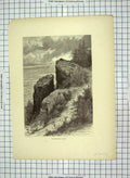 Original Old Antique Print C1880 View Washington Rock Sea Trees Javernier 19th