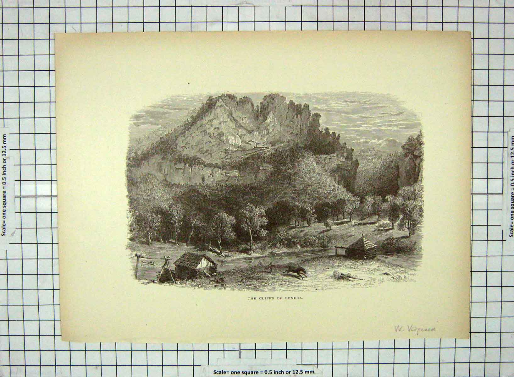 Original Old Antique Print C1880 View Cliffs Seneca Virginia America Mountains