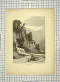 Original Old Antique Print C1880 View Chapel Beach Superior Trees Boat Superior