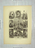 Original Old Antique Print C1880 Fountains Philadelphia America Roberts 19th