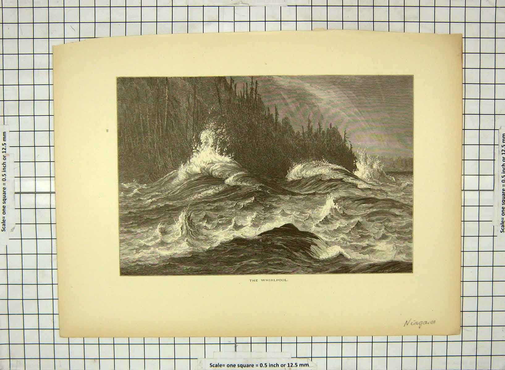 Original Old Antique Print C1880 Whirlpool Niagara River America 19th