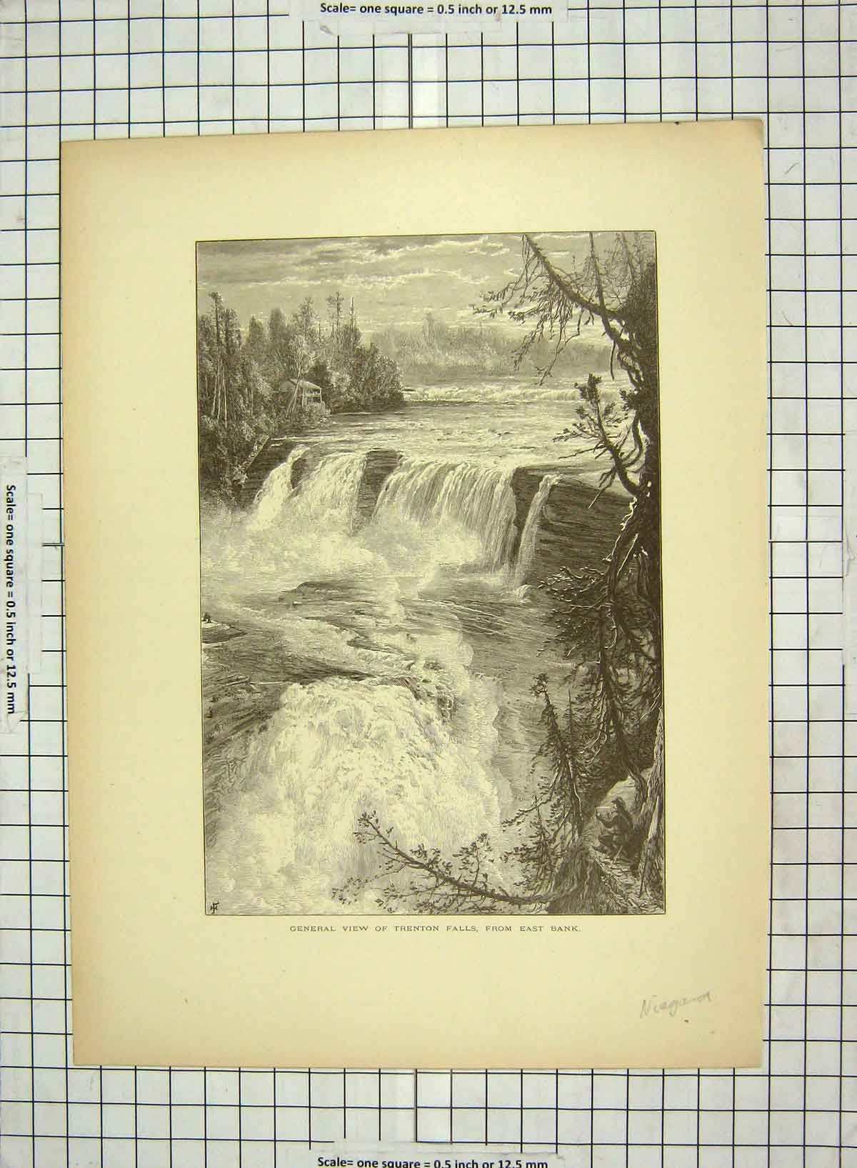 Original Old Antique Print C1880 View Trenton Falls East Bank Niagara America