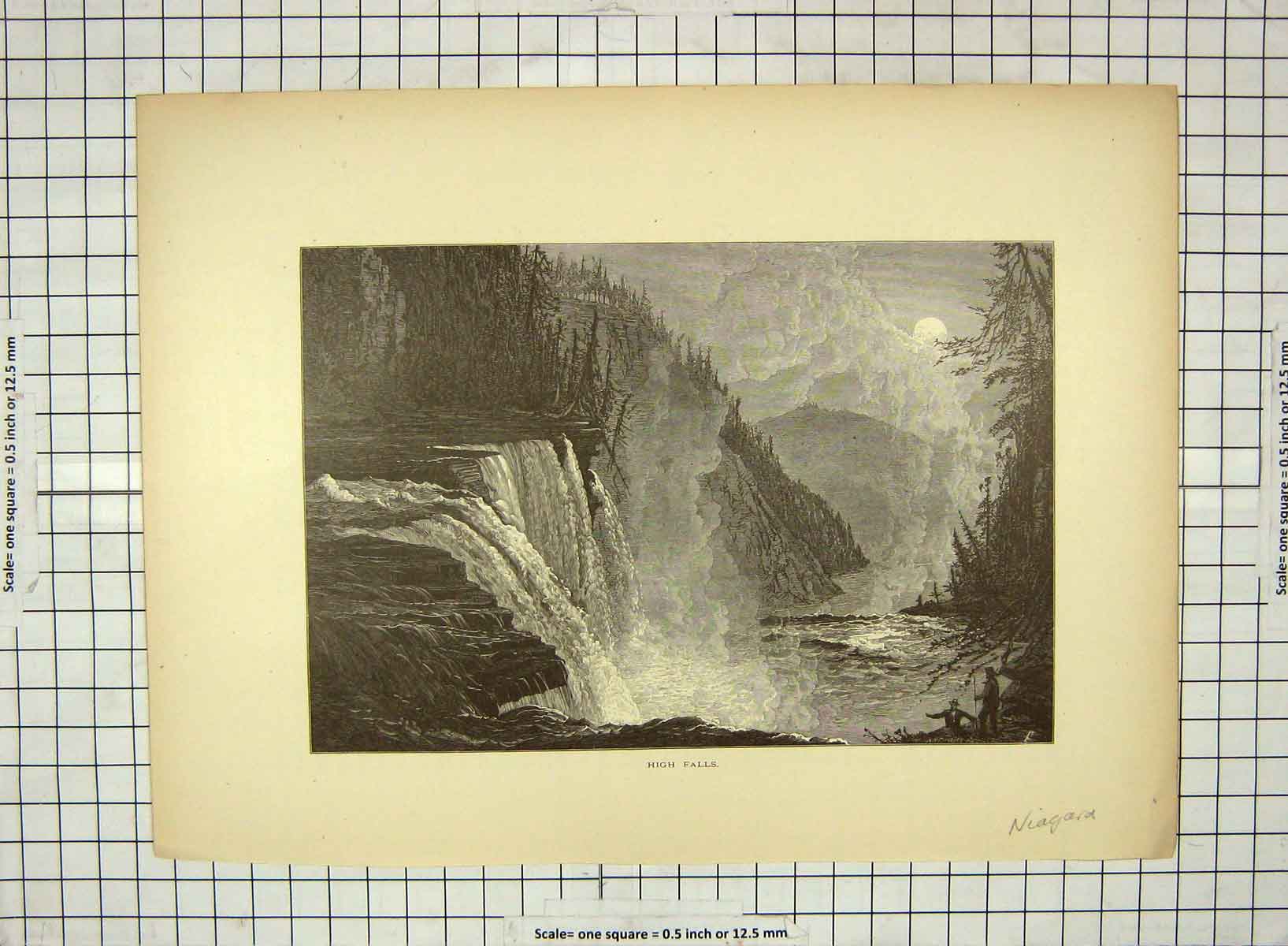 Old Antique Print C1880 Niagara River High Falls Trees Mountains America 19th