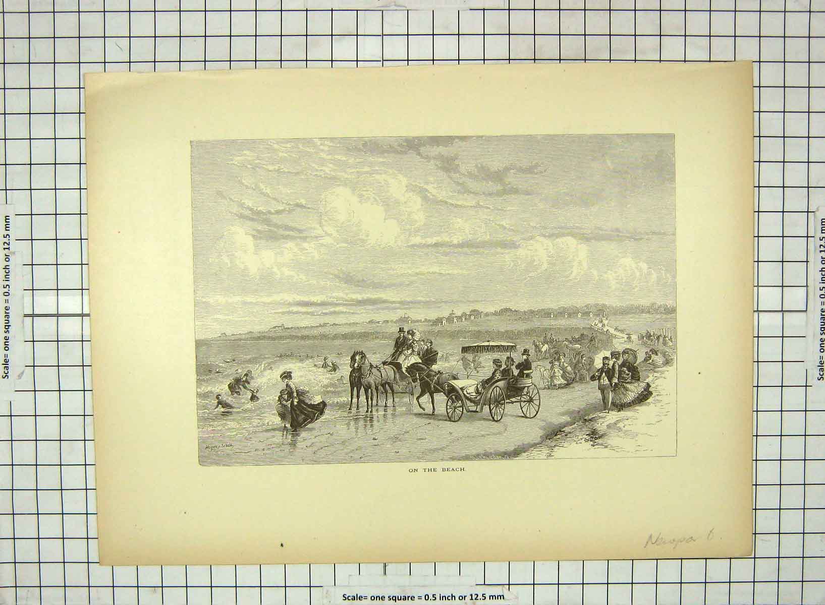 Original Old Antique Print C1880 View Beach Scene Horses Newport England 19th