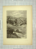 Original Old Antique Print C1880 Spouting Cave Newport Cliffs Sea Victorian