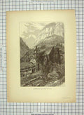 Original Old Antique Print C1880 Cumberland Gap Mountains House Building 19th