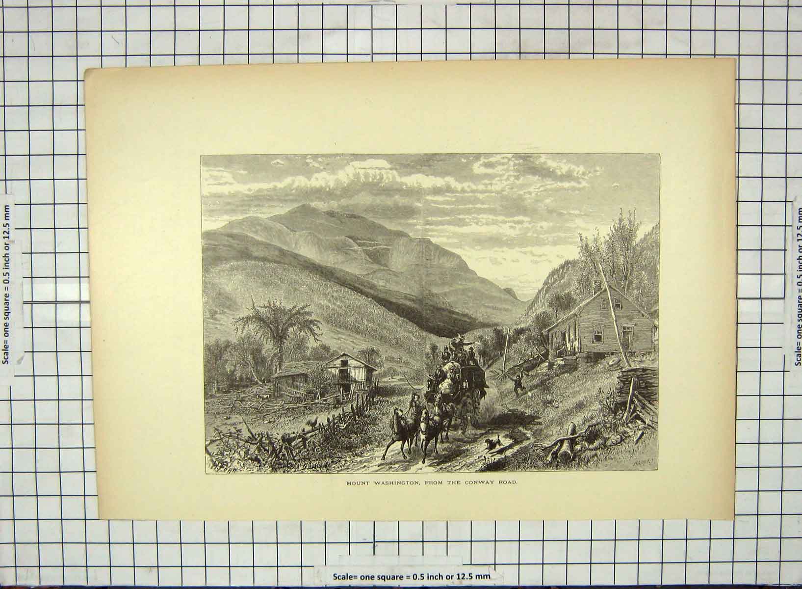 Original Old Antique Print C1880 Mount Washington Conway Road America Mountains