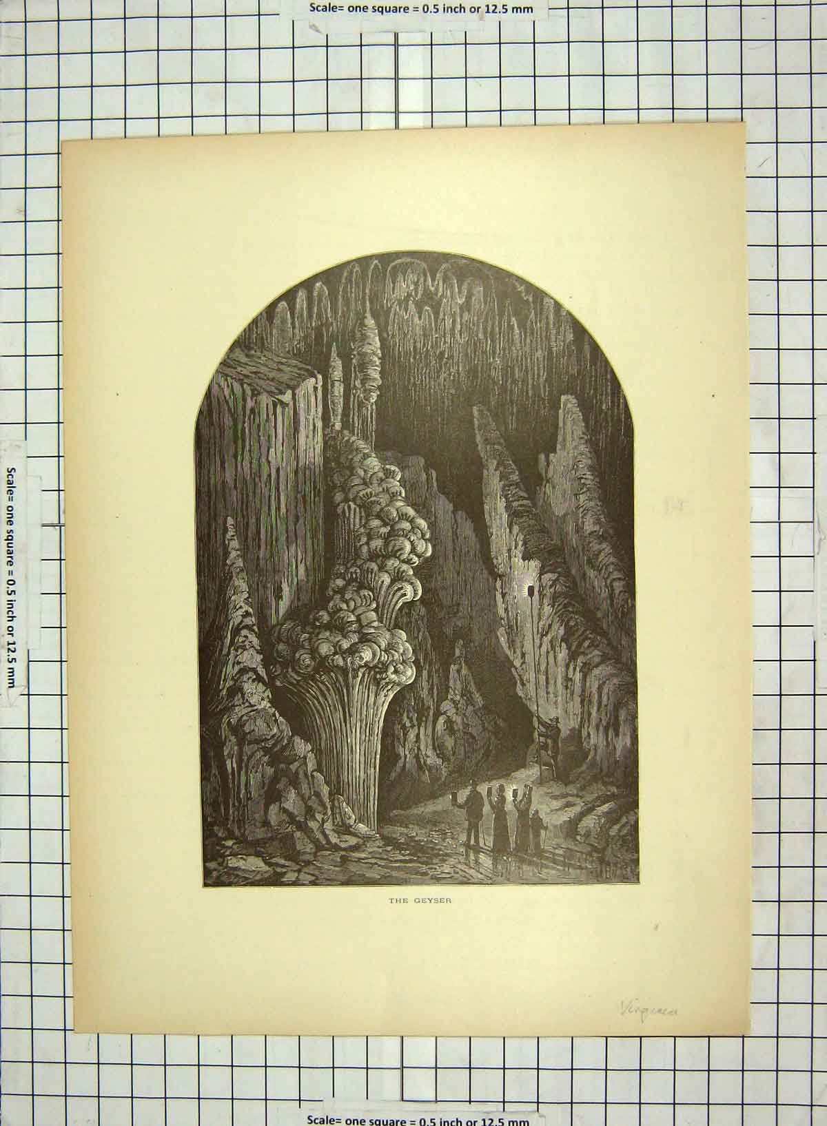 Original Old Antique Print C1880 Geyser River Caves Virginia America Victorian
