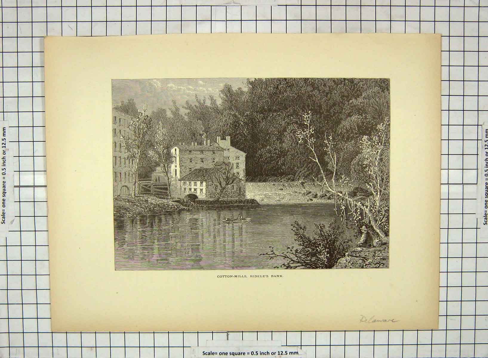 Original Old Antique Print C1880 Cotton-Mills Ridele'S Bank Delaware America