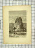 Original Old Antique Print C1880 Castle Rock Columbia America Men Horses 19th