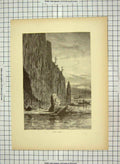Original Old Antique Print C1880 Cape Horn America Cliffs River Boats Victorian