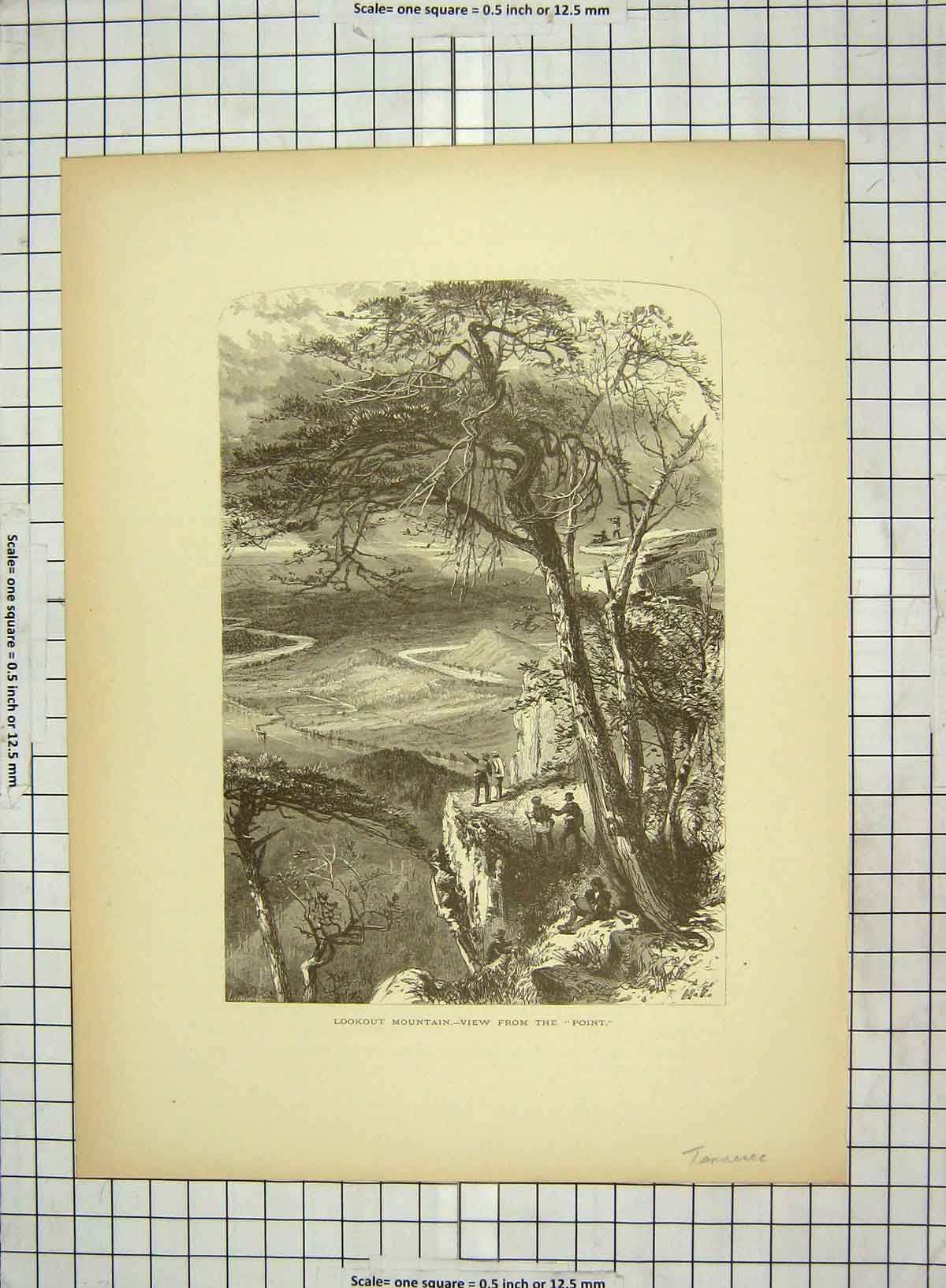 Original Old Antique Print C1880 Lookout Mountain View Point Tennessee America